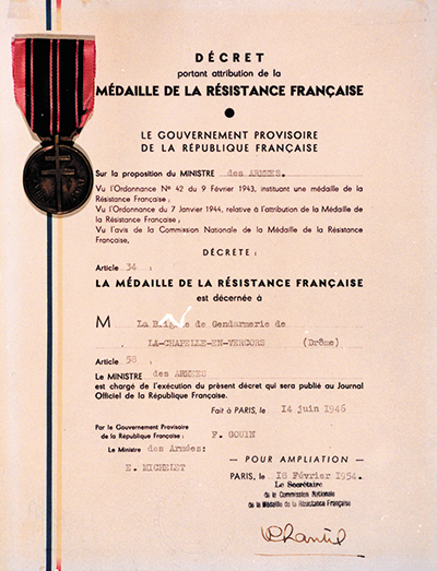 Décret médaille Résistance pour la brigade La Chapelle-en-Vercors (juin 1946)