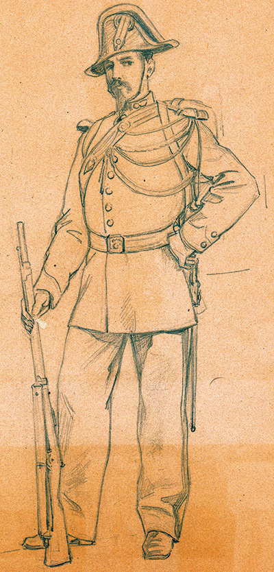 Croquis d'un gendarme à pied (1873)