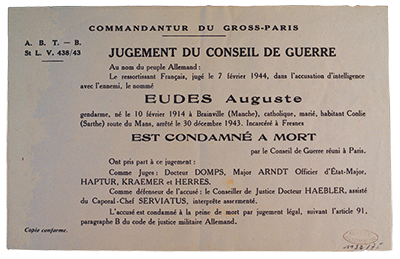 jugement condamnant un gendarme (1944)