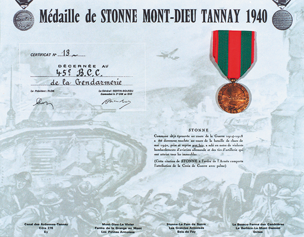 Certificat médaille de Stonne au 45e BCC