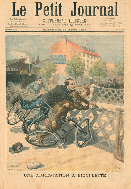 Supplément illustré du Petit-Journal du 30 août 1896 représentant l'arrestation d'un cycliste
