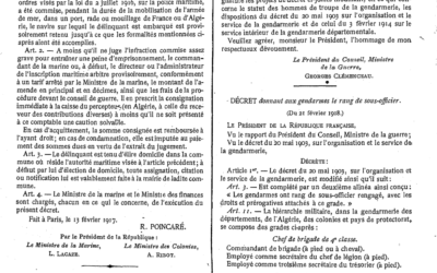 Décret du 21 février 1918 donnant aux gendarmes le rang de sous-officier